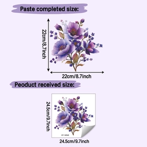 Detailed view of purple flower bathroom wall sticker with 22x22cm dimensions and serial HY-M545