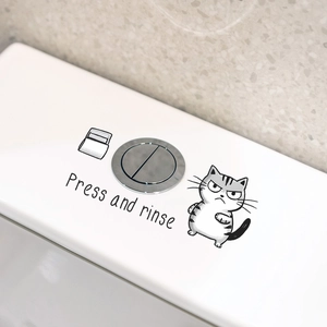 Sticker chat rigolo avec texte Press and rinse pour décoration de réservoir WC