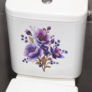 Romantic purple floral self-adhesive wall sticker for bathroom toilet tank decoration