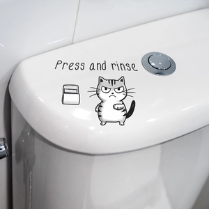 Sticker de Toilette Chat de Dessin Animé Press And Rinse Imperméable en PVC Décor de Salle de Bain Mural Minimaliste Moderne