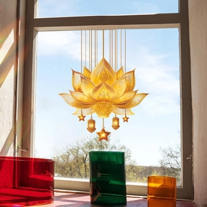 Golden Lotus Star Lantern Wall Sticker Removable PVC Self-Adhesive Window Decal For Home Decor Ramadan Middle East Style