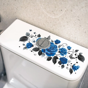 Romantic blue rose floral toilet stickers with butterflies for bathroom home decor