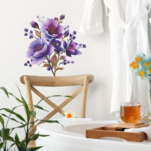 Romantic purple flower wall sticker for bathroom decor with elegant floral design