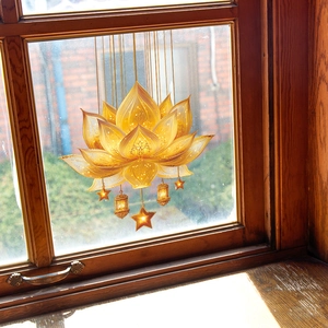 Golden lotus pendant lamp with glowing stars and lanterns for elegant home decor