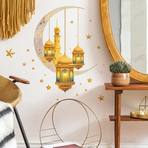 Adesivi murali con luna e stelle dorate per decorazioni domestiche del Ramadan