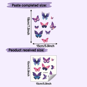 Spécifications de taille détaillées pour stickers papillon violets en dimensions