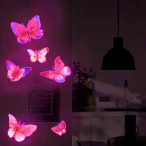 Moderne Sticker Mural Papillon Luminescent en PVC Rose Décalcomanie Papillon Lumineux pour Décoration de Chambre à Coucher Maison