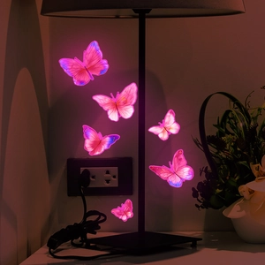 Lot de 6 stickers papillons roses lumineux avec effet LED pour décoration murale maison