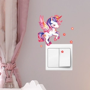Autocollant mural licorne lumineuse avec étoiles pour décoration d'interrupteur chambre