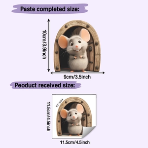 Detail view of 3D cartoon mouse hole wall sticker with 9x10cm size dimensions