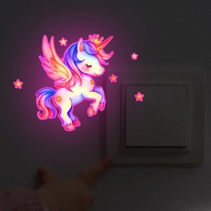 Autocollants muraux licorne lumineux avec étoiles pour décor d'interrupteur chambre
