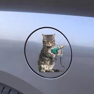 Creative tabby cat sticker with gas nozzle for car fuel tank cap decoration
