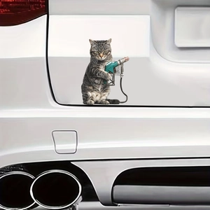 Funny cat holding fuel nozzle vinyl car decal sticker for fuel tank door decoration