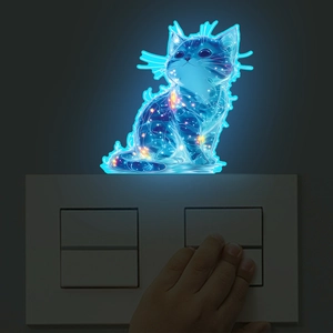 Luminous cat wall sticker for switches with blue glow and starry sky texture