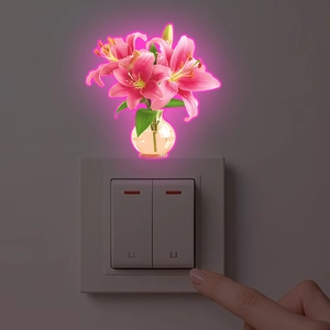 Luminous Flower Vase Wall Sticker Pink Lily Glow In The Dark Switch Decal PVC Removable Self Adhesive Home Decor Mural