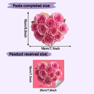 Dettaglio adesivo murale rosa con dimensioni e motivi floreali a cuore fosforescenti