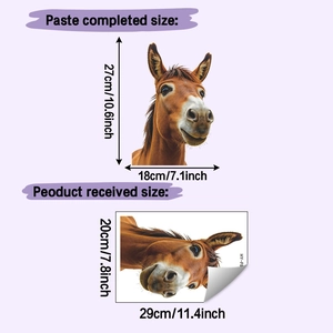 Realistic horse head wall sticker showing finished 27x18cm and layout 20x29cm sizes