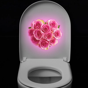 Adesivo da Parete Luminoso a Cuore di Rose Rosa Fluorescente in PVC Impermeabile Autoadesivo per Coperchio WC Camera da Letto