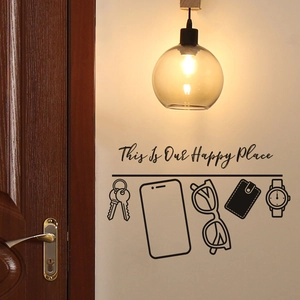 Black vinyl wall decal featuring This Is Our Happy Place text and simple item icons