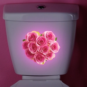 Adesivo murale a rosa rosa luminosa a forma di cuore per decorazioni casa e toilette