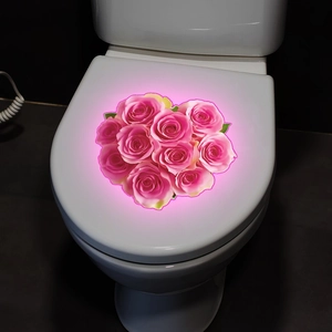 Adesivo luminoso per coperchio WC a cuore con rose rosa, decorazione casa impermeabile
