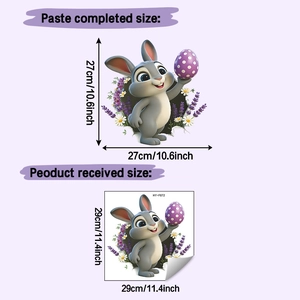Detailed size chart for rabbit wall sticker showing finished 27cm and layout dimensions