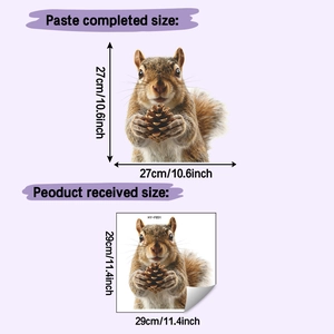 Detailed size specifications for a cute squirrel wall sticker with pinecone motif