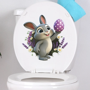 3D Easter bunny wall sticker with purple egg and flowers for bathroom home decoration