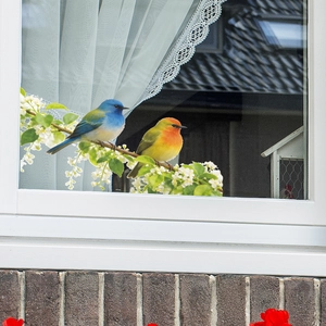Colorful birds on flowering branch wall decal sticker for window and home decoration