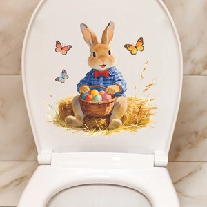 Easter bunny and colorful eggs wall sticker for bathroom toilet lid decoration