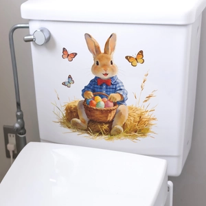 Easter bunny and colorful eggs self-adhesive wall sticker for bathroom toilet decoration