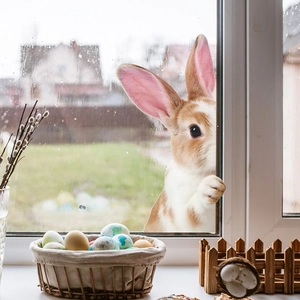 Realistischer Osterhase Fensteraufkleber mit süßem spähendem Kaninchen für Heimdeko
