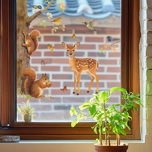 Woodland Animals Wall Sticker Cartoon Forest Deer Squirrel Bird Butterfly PVC Watercolor Decal For Nursery Kids Room Home Decor