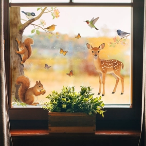 Forest animal window stickers featuring deer, squirrels and birds for home decoration