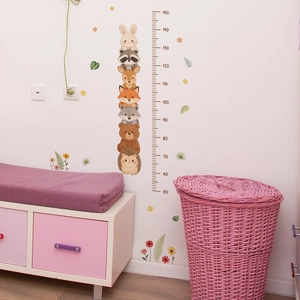 Cartoon forest animals height chart wall decal for kids room with 50-150cm scale