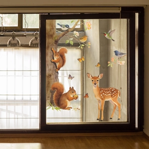 Cute forest animals wall decal featuring deer and squirrels for home decoration
