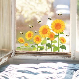 Self-adhesive sunflower and bee window wall stickers for home decoration on glass surfaces