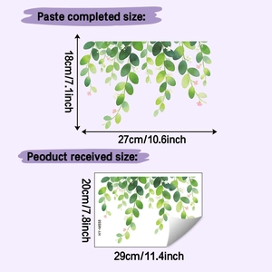Detailed view of green plant wall sticker dimensions and layout for home decoration