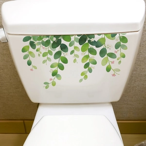 Fresh green leaf and floral self-adhesive wall stickers for bathroom toilet decoration