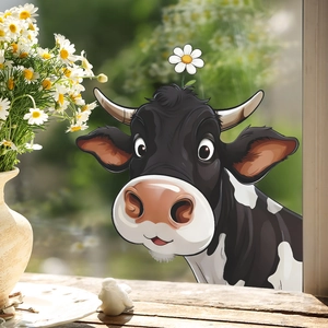 Cartoon Peeking Cow Flower Wall Sticker PVC Self Adhesive Removable Decal For Home Bedroom Nursery Playroom Wall Decoration