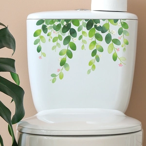 Green Leaf Vine Flower Toilet Sticker PVC Self-Adhesive Bathroom Wall Decal For Water Tank Lid Decoration Home Decor Accessory