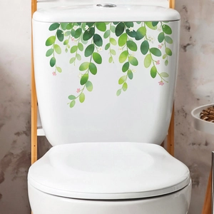 Self-adhesive green hanging leaf and floral bathroom wall sticker for toilet tank