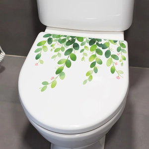 Fresh green leaf plant wall stickers for bathroom toilet seat decoration and home decor