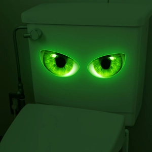 Glow in the dark green eyes wall sticker for toilet tank and home wall decor