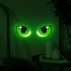 Luminous green glowing cat eyes wall stickers for bedroom and living room decor