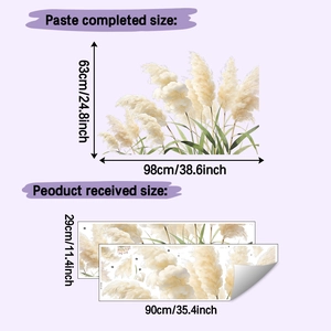 Detail showing the layout dimensions and final wall size of romantic reed wall stickers