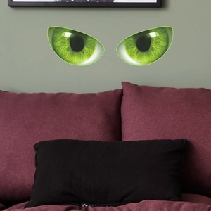 Luminous green cat eyes wall stickers for living room decor with self-adhesive design