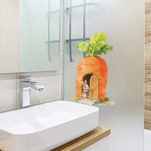 Watercolor bunny and carrot house wall sticker on frosted glass partition