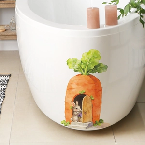 Cartoon bunny and carrot house wall sticker on bathtub for home decor