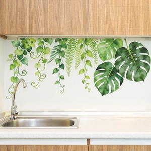 Tropical monstera leaf wall stickers in watercolor style for modern kitchen decor